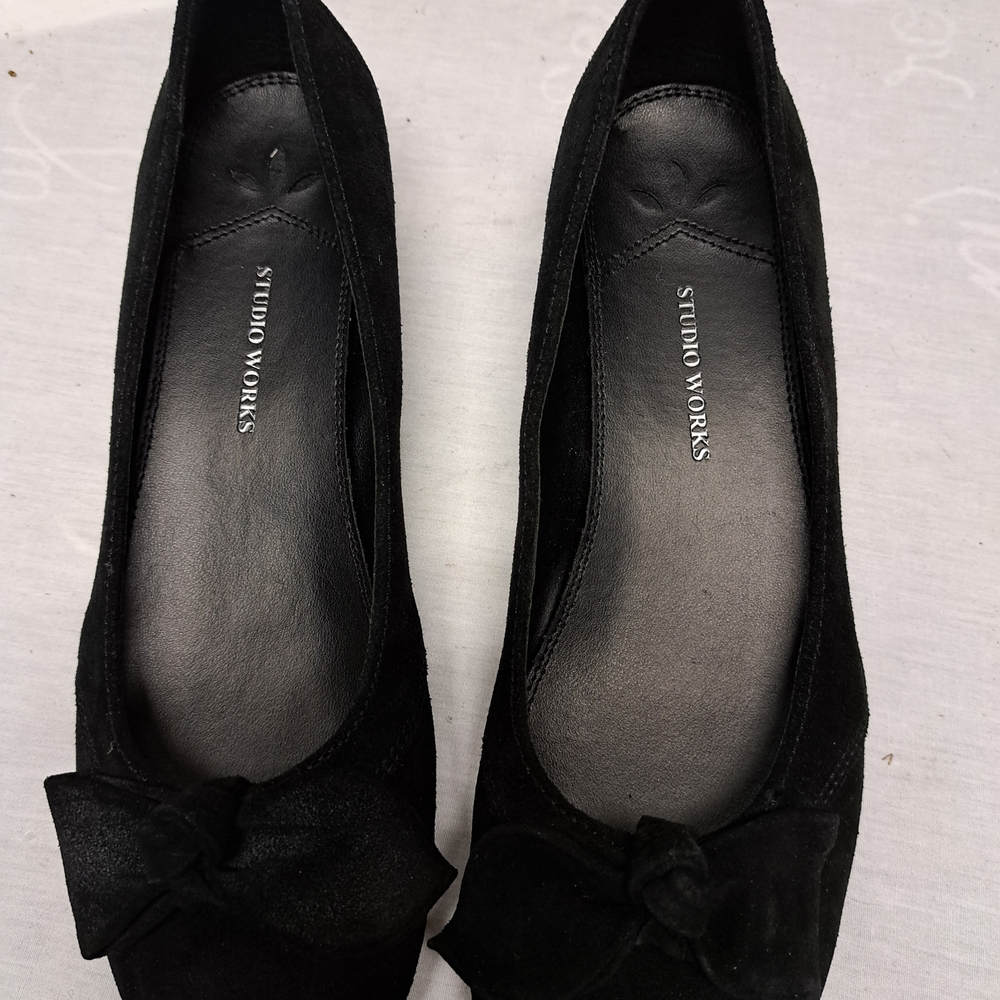 Studio Works Black Suede Bow Flats